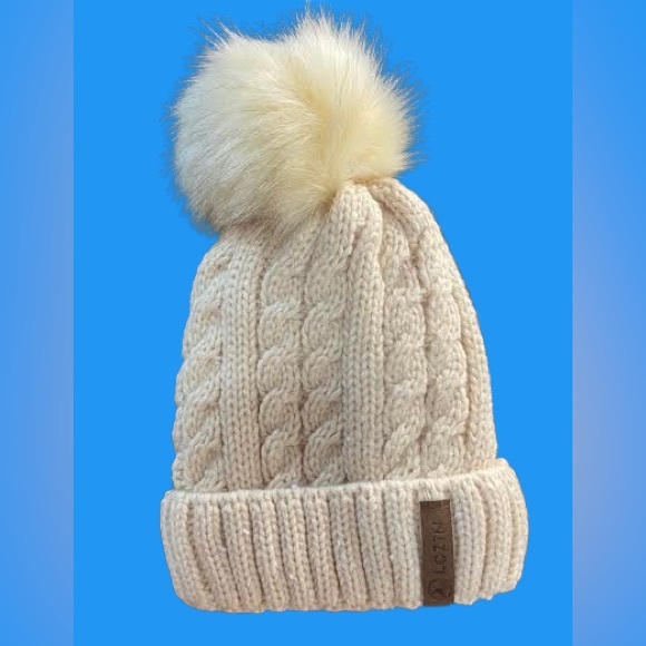 Woman’s Puff Fur Hand Knitted Beanie - Picture 9 of 11